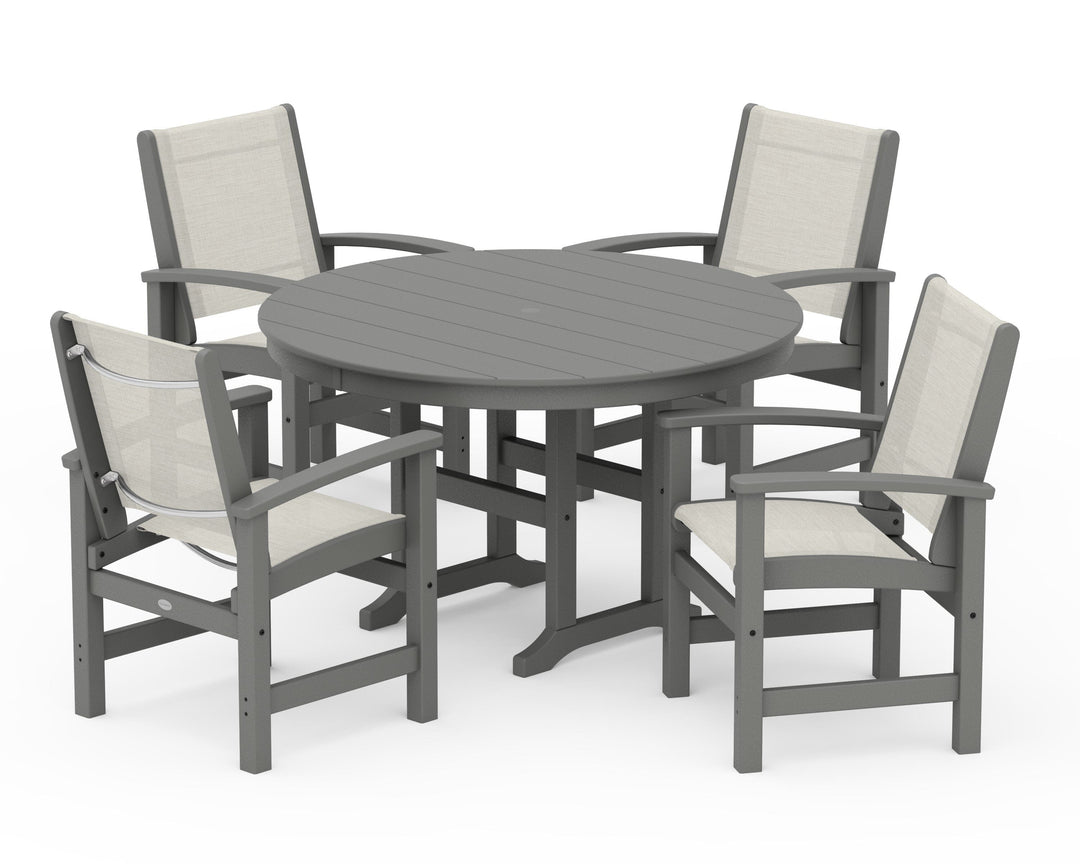 POLYWOOD® Coastal 5-Piece Round Farmhouse Dining Set