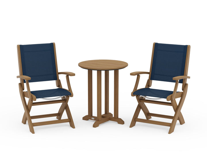 POLYWOOD® Coastal Folding 3-Piece Round Bistro Dining Set