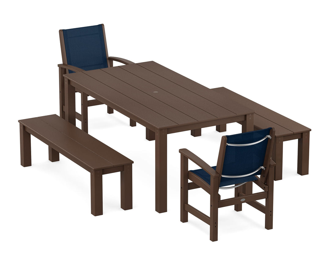 POLYWOOD® Coastal 5-Piece Parsons Dining Set with Benches