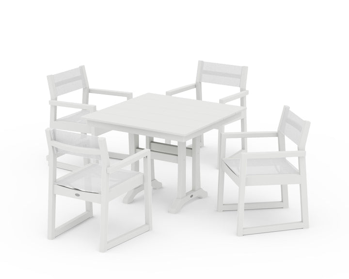 POLYWOOD® EDGE Sling 5-Piece Farmhouse Dining Set with Trestle Legs