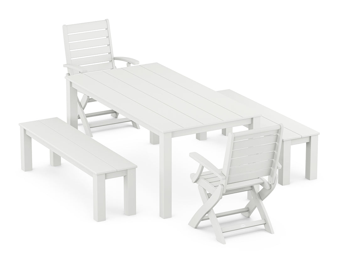 POLYWOOD® Signature Folding Chair 5-Piece Parsons Dining Set with Benches