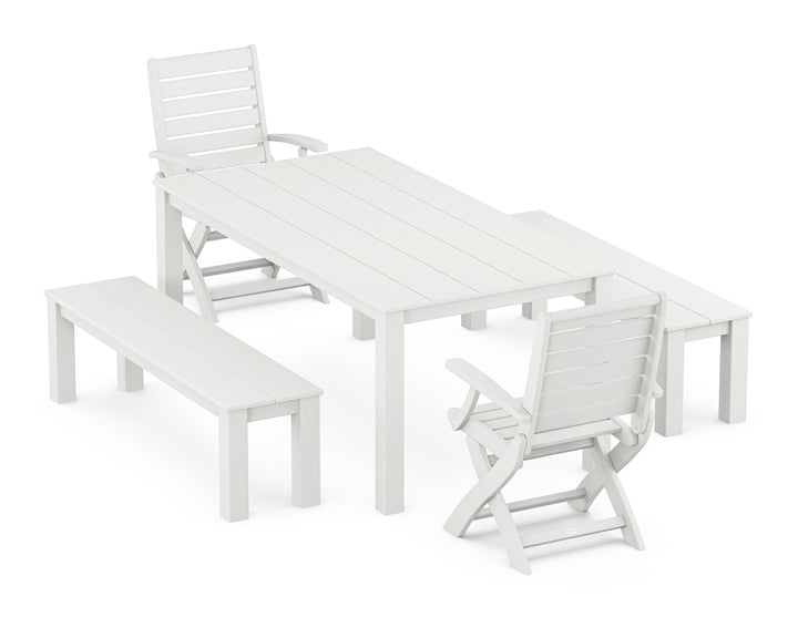POLYWOOD® Signature Folding Chair 5-Piece Parsons Dining Set with Benches
