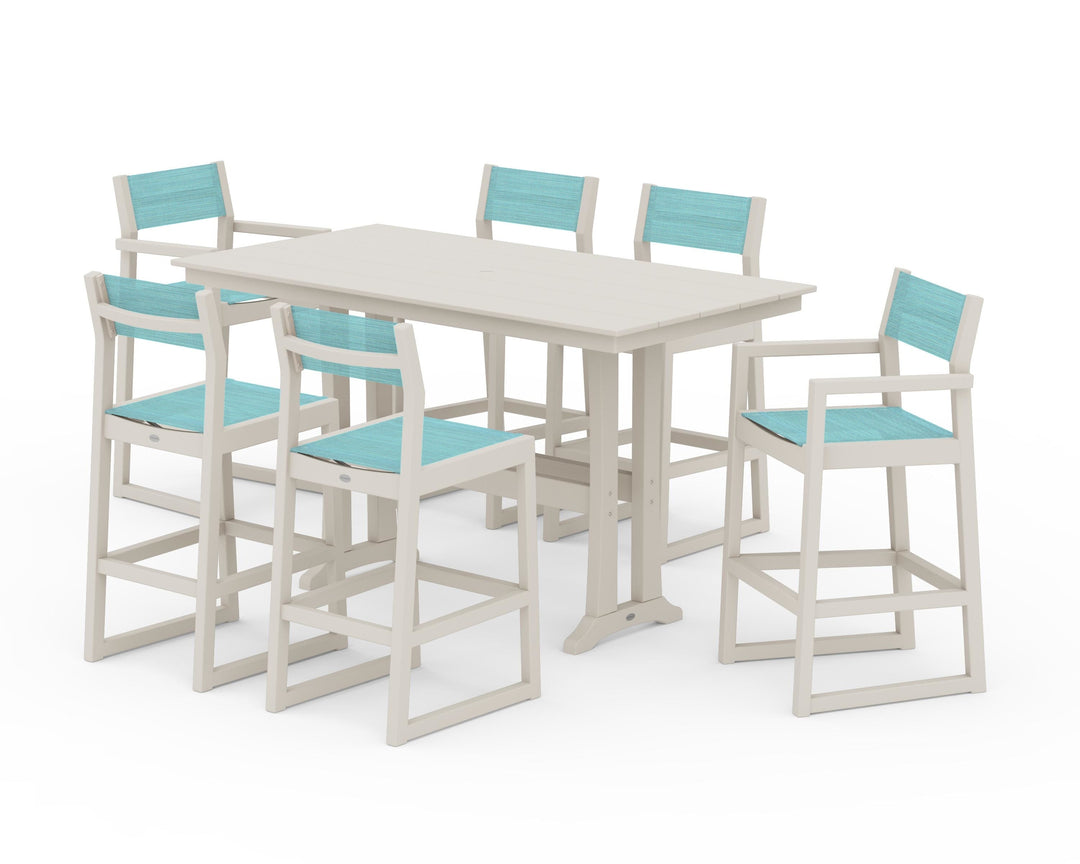 POLYWOOD® EDGE Sling 7-Piece Farmhouse Bar Set with Trestle Legs