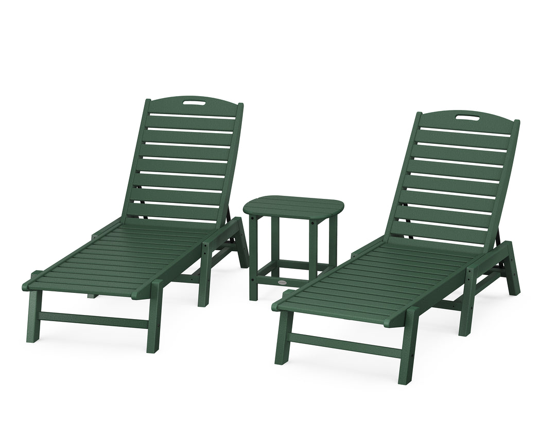 POLYWOOD® Nautical 3-Piece Chaise Lounge Set with South Beach 18" Side Table
