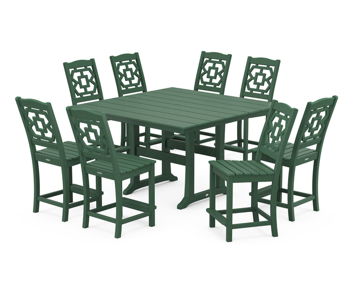 Martha Stewart by POLYWOOD® Chinoiserie 9-Piece Square Farmhouse Side Chair Counter Set with Trestle Legs