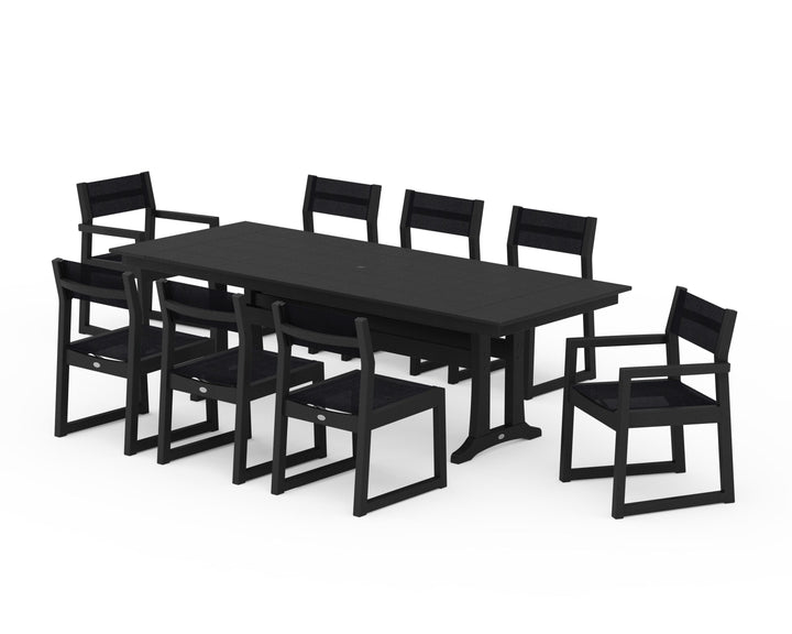 POLYWOOD® EDGE Sling 9-Piece Farmhouse Trestle Dining Set