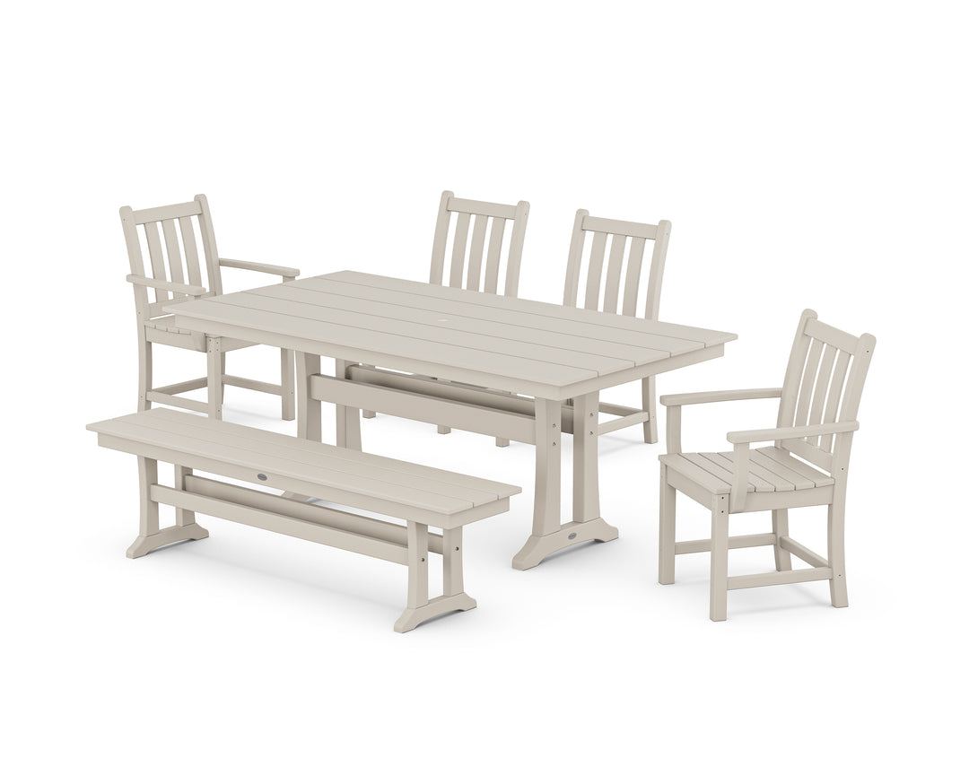 POLYWOOD® Traditional Garden 6-Piece Farmhouse Dining Set with Trestle Legs and Bench