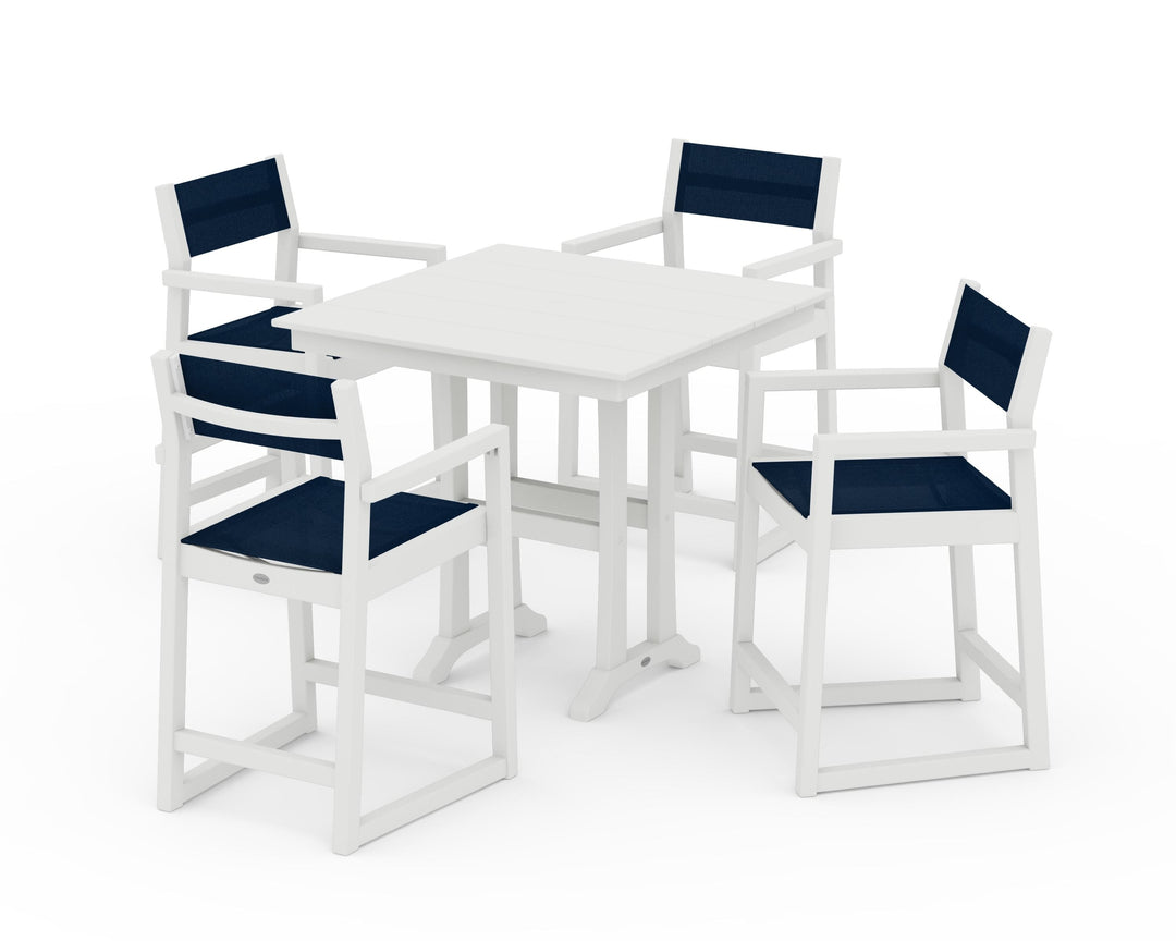 POLYWOOD® EDGE Sling Arm Chair 5-Piece Farmhouse Counter Set with Trestle Legs