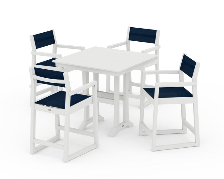 POLYWOOD® EDGE Sling Arm Chair 5-Piece Farmhouse Counter Set with Trestle Legs