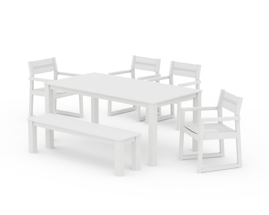 POLYWOOD® EDGE Sling Arm Chair 6-Piece Parsons Dining Set with Bench