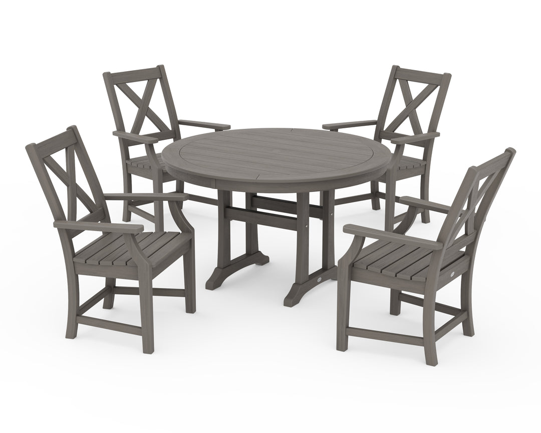 POLYWOOD® Braxton 5-Piece Nautical Trestle Arm Chair Dining Set