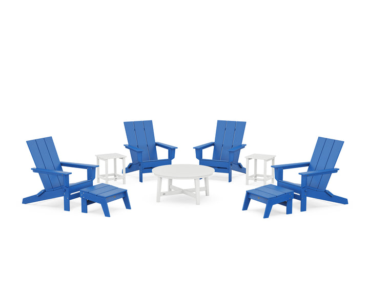 POLYWOOD® Modern Studio Folding Adirondack 9-Piece Conversation Set