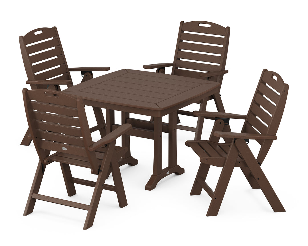 POLYWOOD® Nautical Folding Highback Chair 5-Piece Dining Set with Trestle Legs