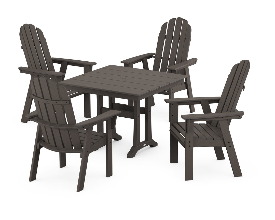 POLYWOOD® Vineyard Adirondack 5-Piece Farmhouse Dining Set With Trestle Legs