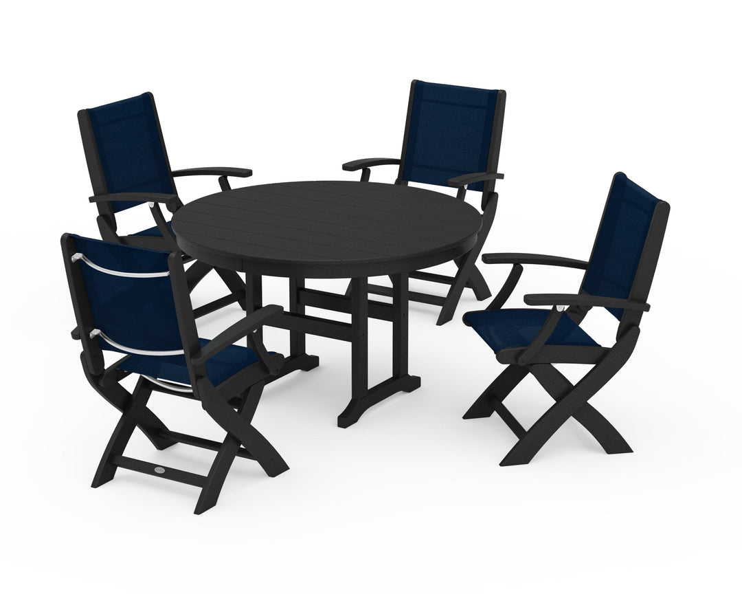 POLYWOOD® Coastal Folding Chair 5-Piece Round Dining Set