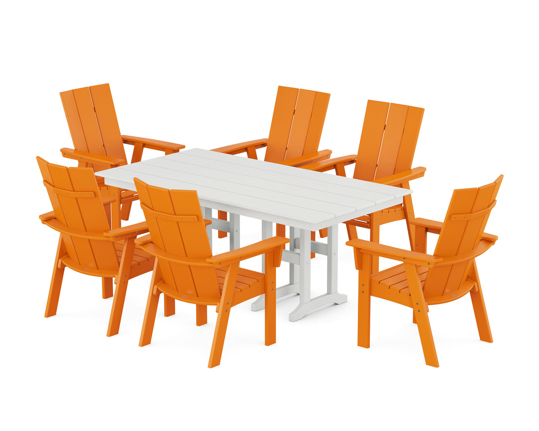 POLYWOOD® Modern Curveback Adirondack 7-Piece Farmhouse Dining Set