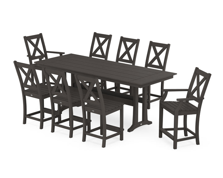 POLYWOOD® Braxton 9-Piece Farmhouse Counter Set with Trestle Legs