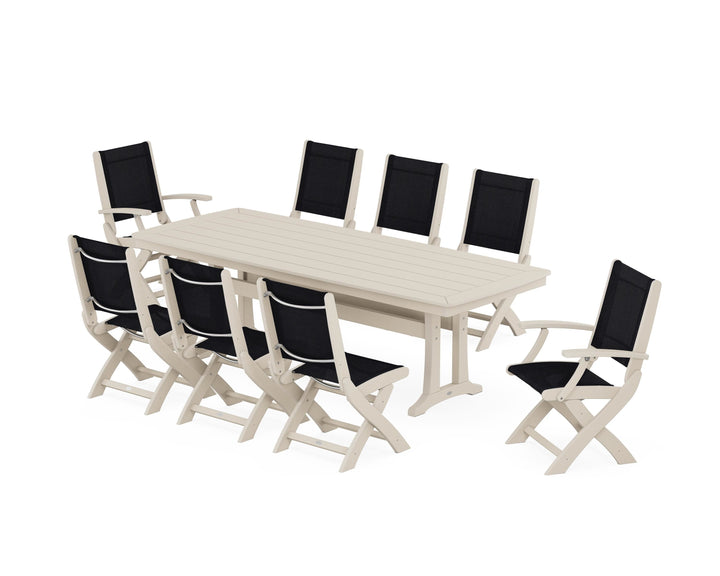 POLYWOOD® Coastal Folding 9-Piece Dining Set with Trestle Legs