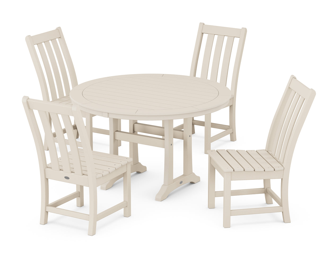 Vineyard Side Chair 5-Piece Round Dining Set With Trestle Legs