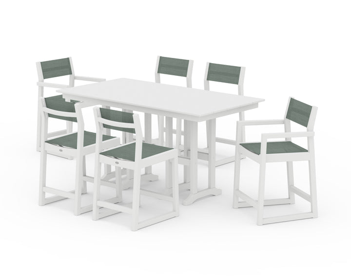 POLYWOOD® EDGE Sling 7-Piece Farmhouse Counter Set with Trestle Legs