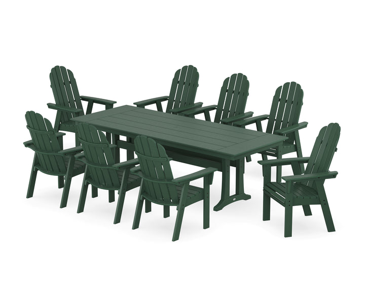 POLYWOOD® Vineyard 9-Piece Curveback Adirondack Farmhouse Dining Set with Trestle Legs