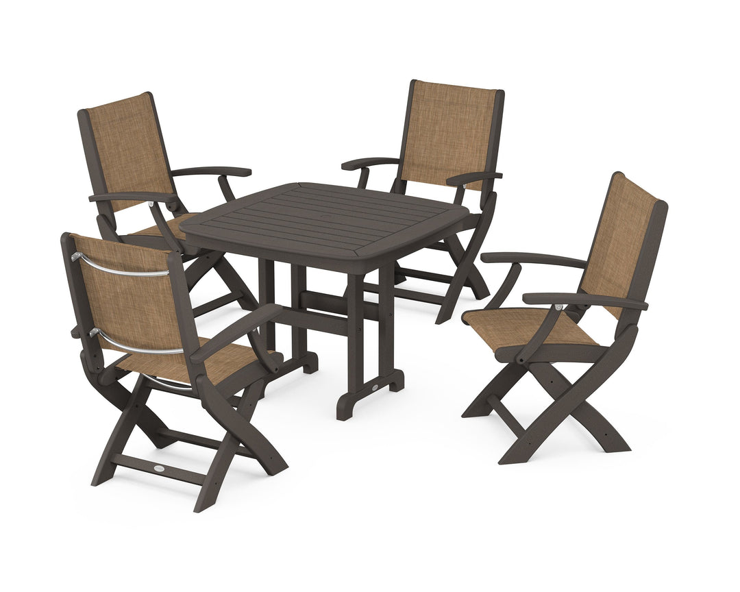 POLYWOOD® Coastal Folding Chair 5-Piece Dining Set
