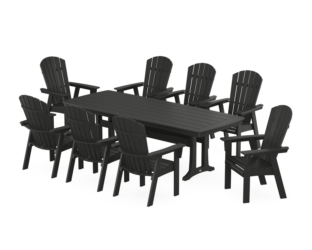 POLYWOOD® Nautical Curveback Adirondack 9-Piece Dining Set with Trestle Legs