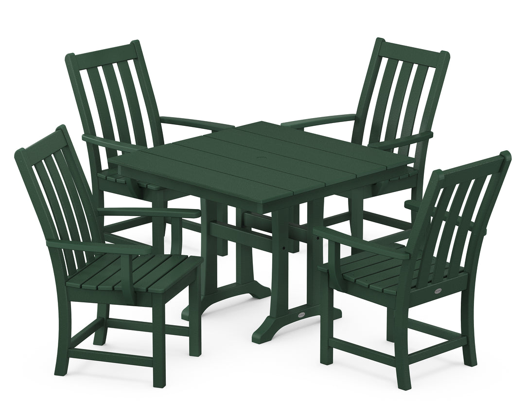 POLYWOOD® Vineyard 5-Piece Farmhouse Trestle Arm Chair Dining Set