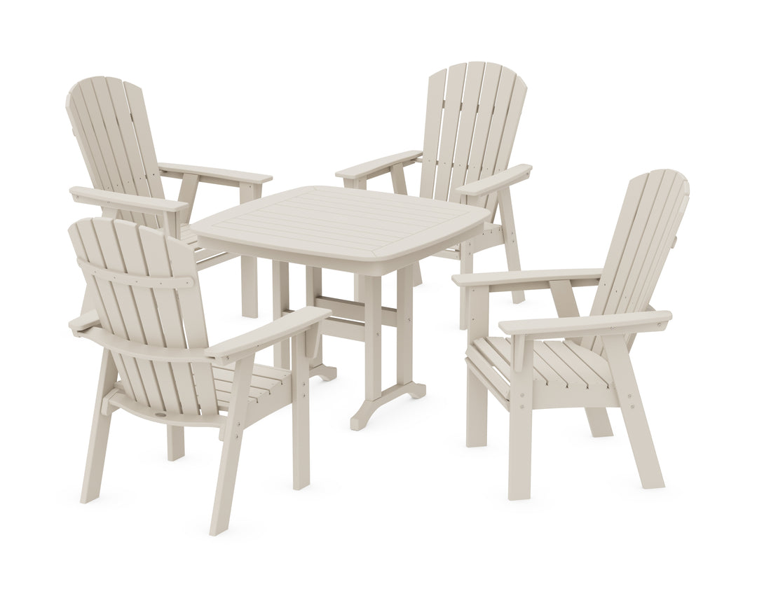 POLYWOOD® Nautical Curveback Adirondack 5-Piece Dining Set with Square Dining Table