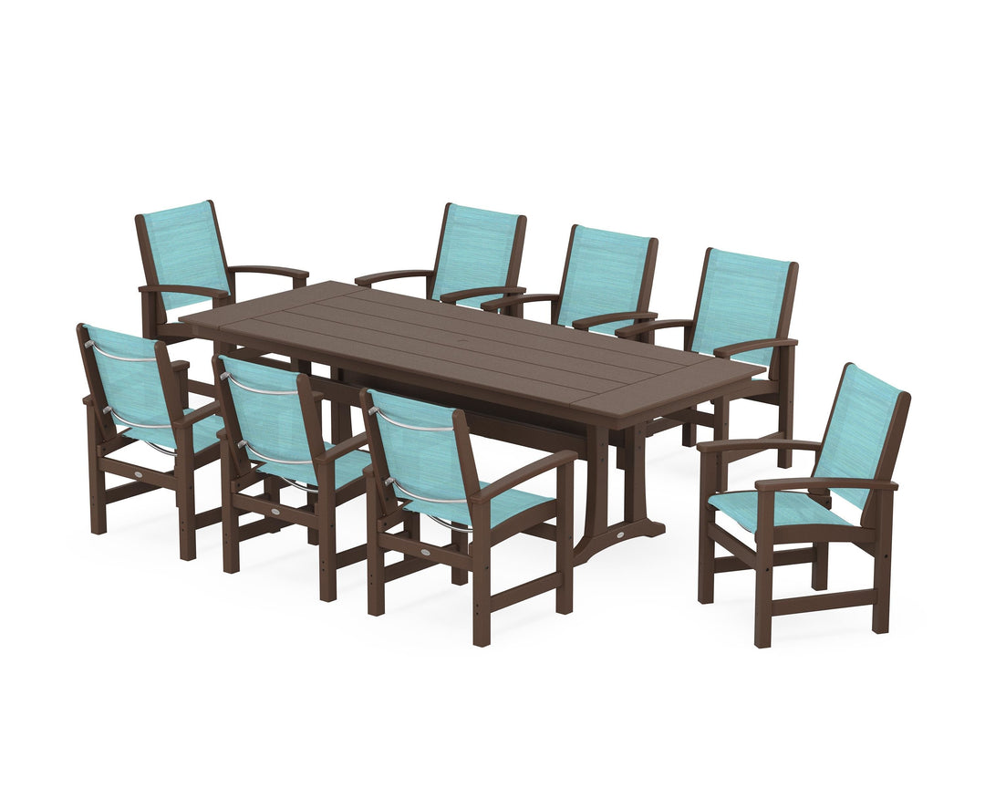POLYWOOD® Coastal 9-Piece Farmhouse Dining Set with Trestle Legs