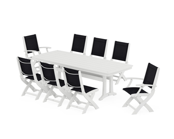 POLYWOOD® Coastal Folding 9-Piece Dining Set with Trestle Legs