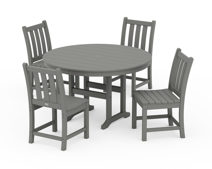 POLYWOOD® Traditional Garden Side Chair 5-Piece Round Farmhouse Dining Set