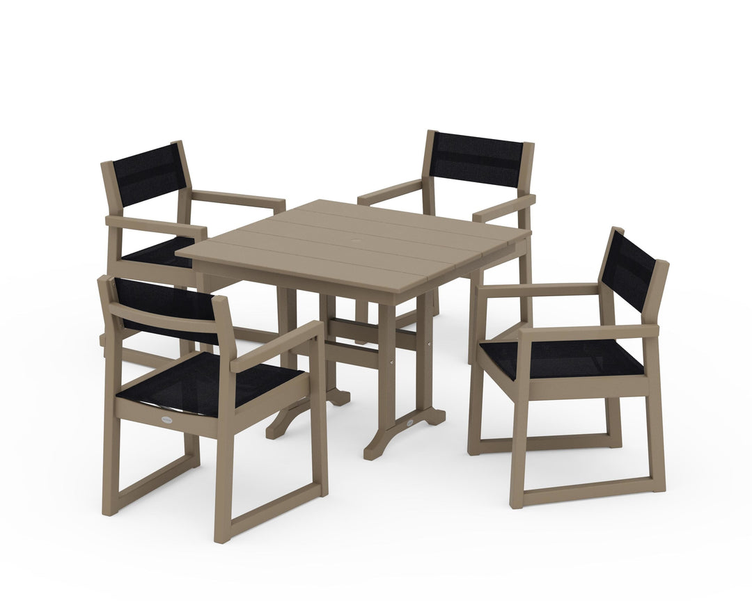 POLYWOOD® EDGE Sling Arm Chair 5-Piece Farmhouse Dining Set