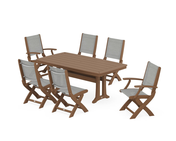 POLYWOOD® Coastal Folding Chair 7-Piece Dining Set with Trestle Legs
