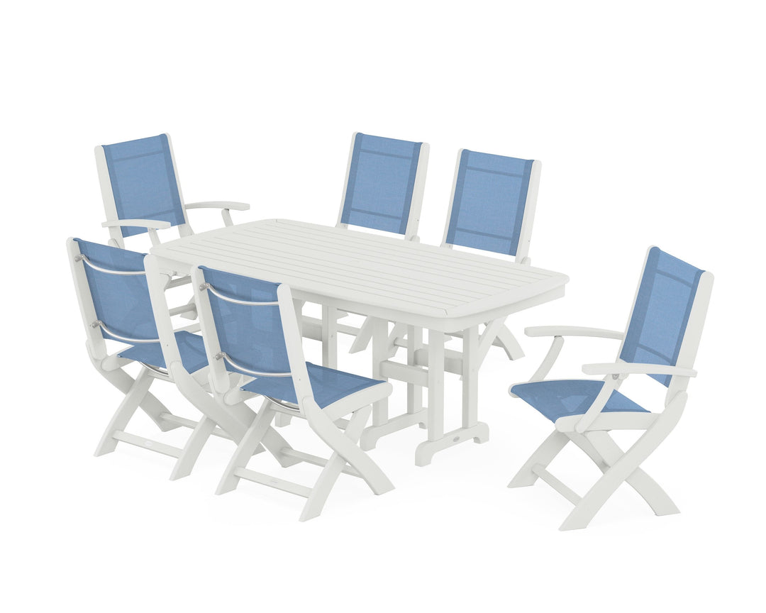 POLYWOOD® Coastal Folding Chair 7-Piece Dining Set