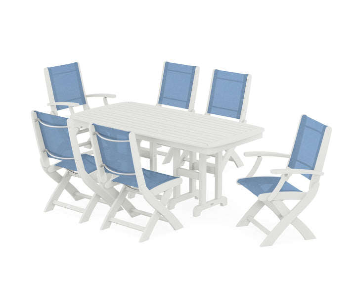 POLYWOOD® Coastal Folding Chair 7-Piece Dining Set