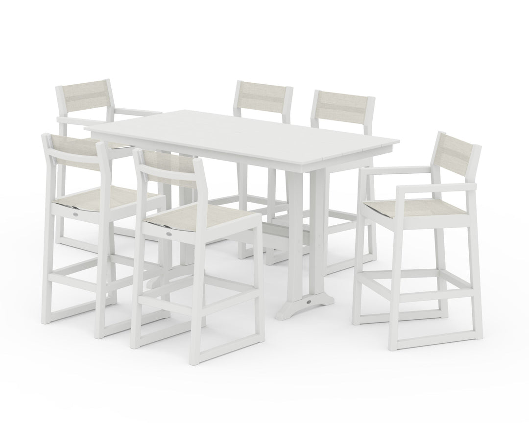 POLYWOOD® EDGE Sling 7-Piece Farmhouse Bar Set with Trestle Legs