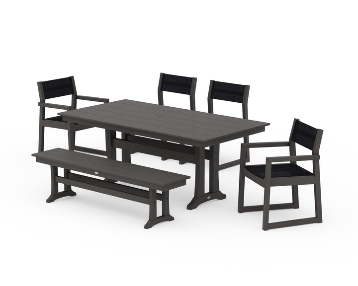POLYWOOD® EDGE Sling 6-Piece Farmhouse Dining Set With Trestle Legs
