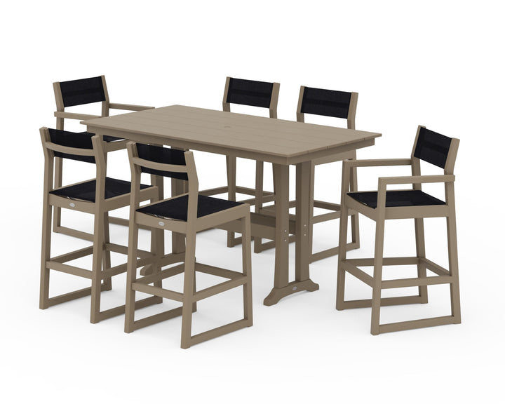 POLYWOOD® EDGE Sling 7-Piece Farmhouse Bar Set with Trestle Legs