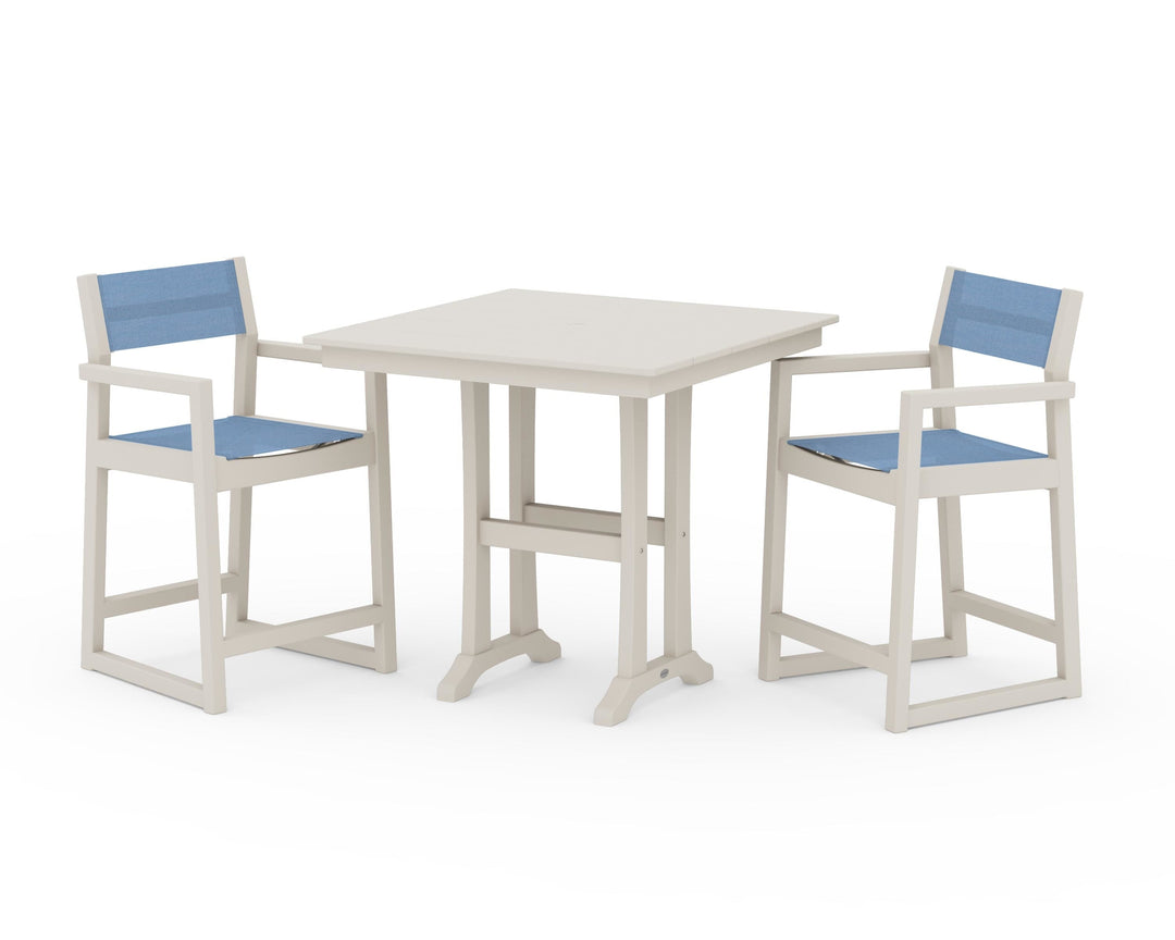 POLYWOOD® EDGE Sling Arm Chair 3-Piece Farmhouse Counter Set with Trestle Legs