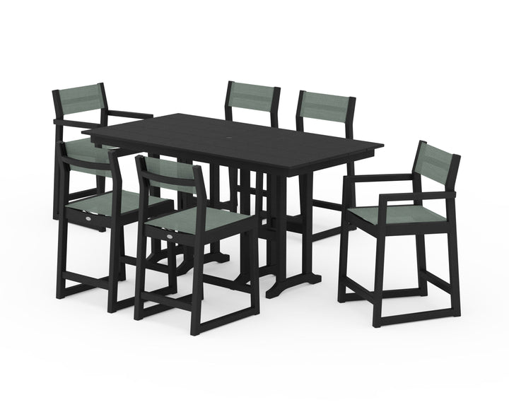 POLYWOOD® EDGE Sling 7-Piece Farmhouse Counter Set with Trestle Legs