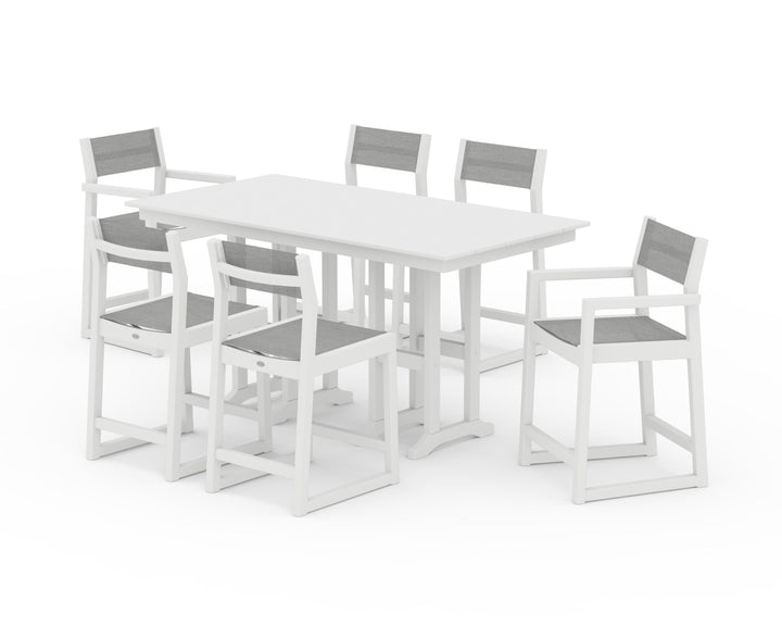 POLYWOOD® EDGE Sling 7-Piece Farmhouse Counter Set with Trestle Legs