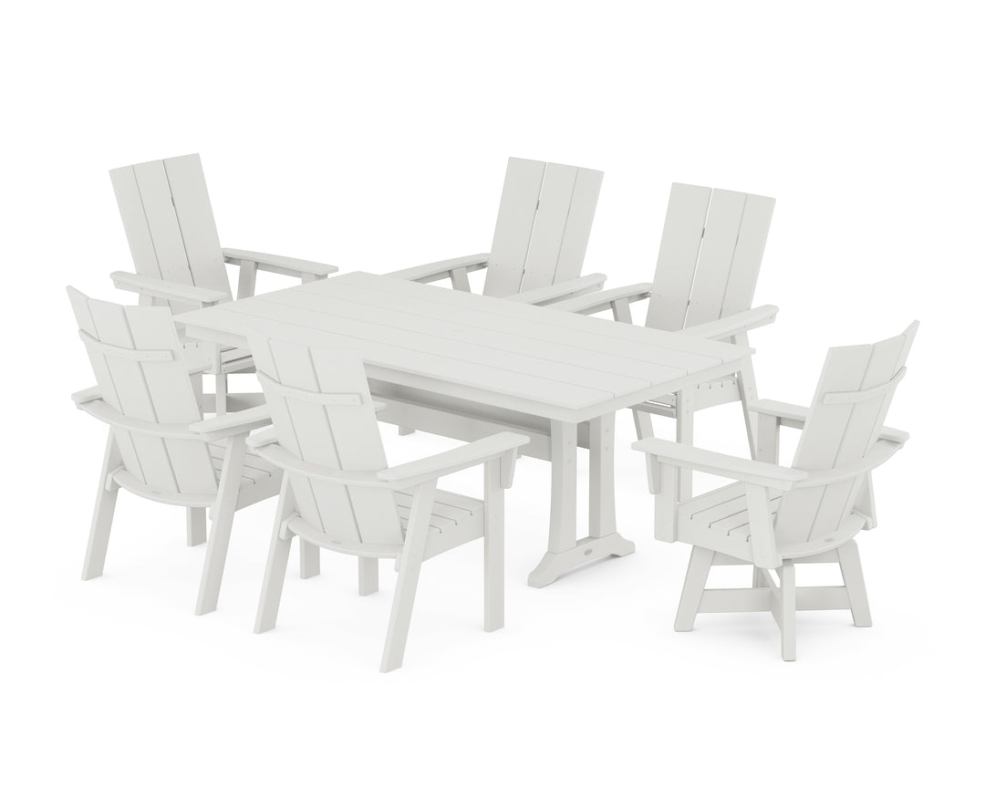 POLYWOOD® Modern Curveback Adirondack Swivel Chair 7-Piece Farmhouse Dining Set With Trestle Legs