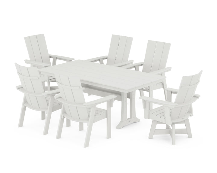 POLYWOOD® Modern Curveback Adirondack Swivel Chair 7-Piece Farmhouse Dining Set With Trestle Legs