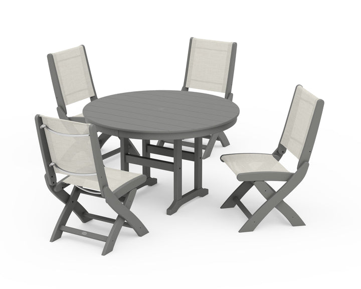 POLYWOOD® Coastal Folding Side Chair 5-Piece Round Dining Set