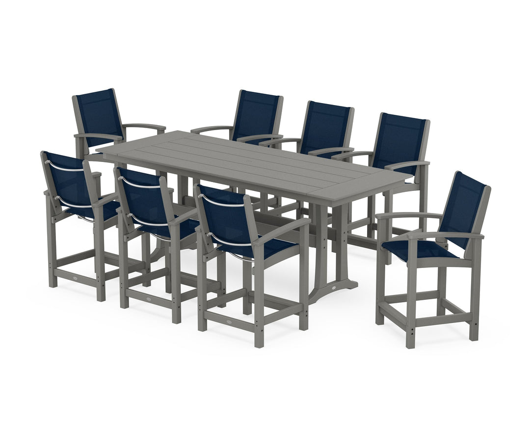 POLYWOOD® Coastal 9-Piece Farmhouse Counter Set with Trestle Legs