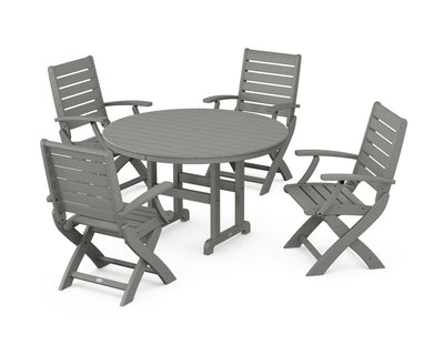 Signature Folding Chair 5-Piece Round Farmhouse Dining Set