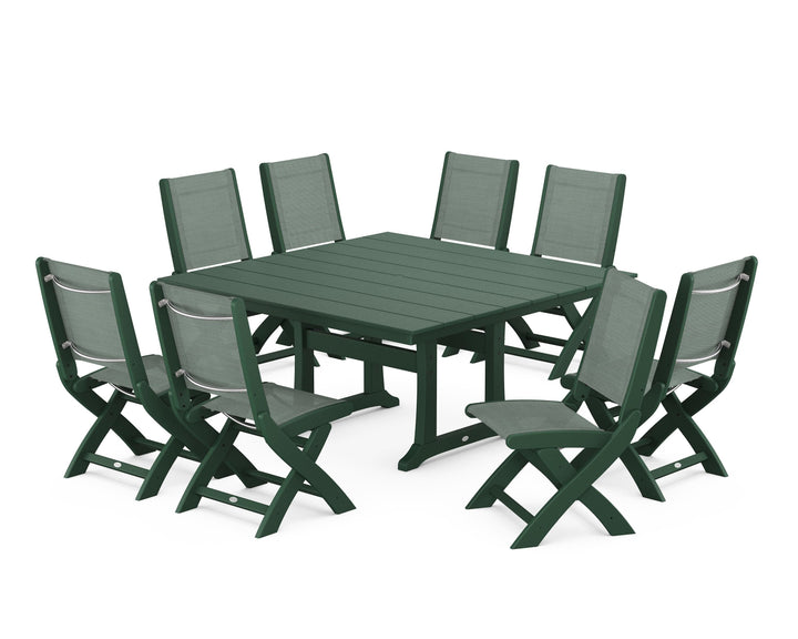 POLYWOOD® Coastal Folding Side Chair 9-Piece Farmhouse Dining Set
