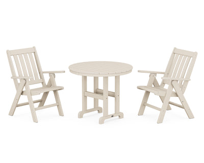 Vineyard Folding Chair 3-Piece Round Dining Set