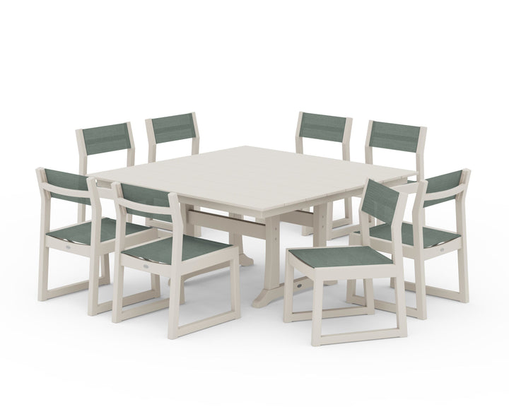 POLYWOOD® EDGE Sling Side Chair 9-Piece Farmhouse Trestle Dining Set